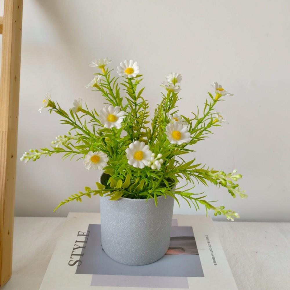 

Flower Display Fake Wildflowers Artificial Flower Potted Plastic Lifelike Fake Greenery Artificial Daisy Bonsai Home Decor белый