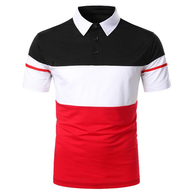 Men's New Lapel Short Sleeve Polo Patchwork T-Shirt Top