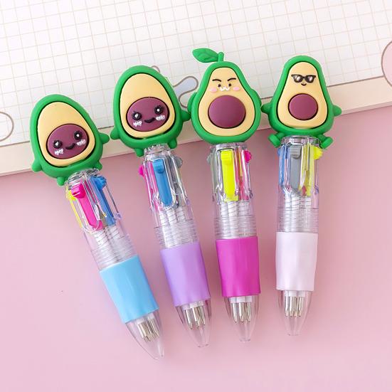 Cute 4-Color Ballpoint Pen Animal Toppers Retractable Cartoon Pens 0.7mm Tip Novelty Writing Pen for School Supplies