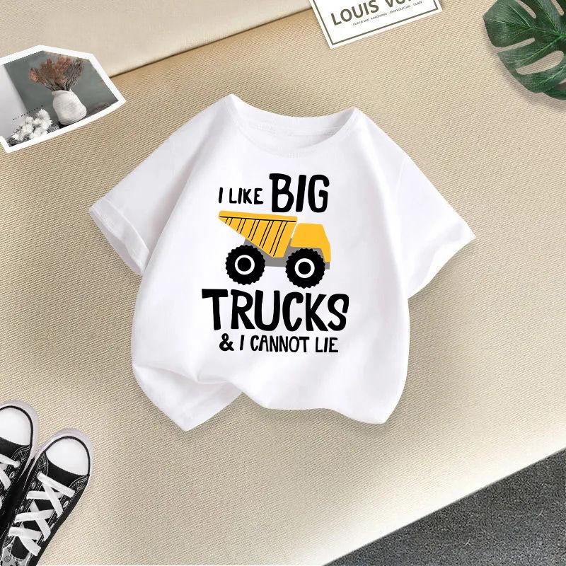 2025 Children Cute Excavator T-Shirt Combination Cartoons Bulldozer Tee Shirts Kawaii Kid Casual Clothes Girl Boy Harajuku Tops