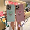 Luxury Wrist Strap Love Heart Stand Plating Camera Lens Protect Bumper Phone Case For iPhone 17 Air 16 15 14 Plus 13 12 11 Pro Max SE Girls Cute Cover