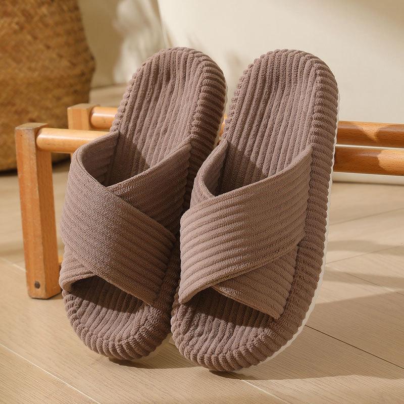 New corduroy thick-soled adhesive cotton slippers household autumn home indoor cross-pelvic sole shoes women