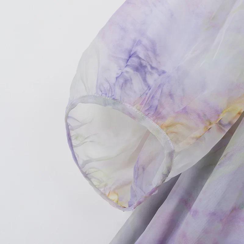 Plus Size Women's Purple Blue Chiffon Tea-Length Dress - Slimming & Flattering, Autumn 2023 Collection