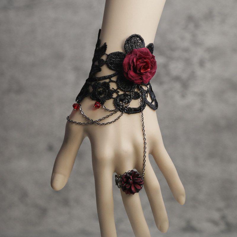 Amy Mi Lace New Accessories Elegant Accessories Flocking Camellia Fashion Finger Ring Retro Lolita Bracelet