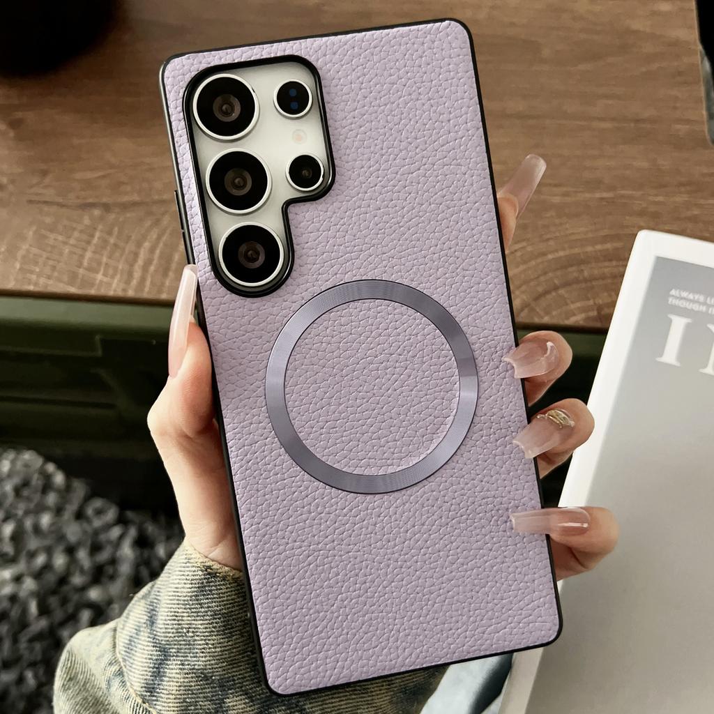 For Samsung Galaxy S25 Ultra Case Compatible with MagSafe PU Leather+TPU Phone Back Cover