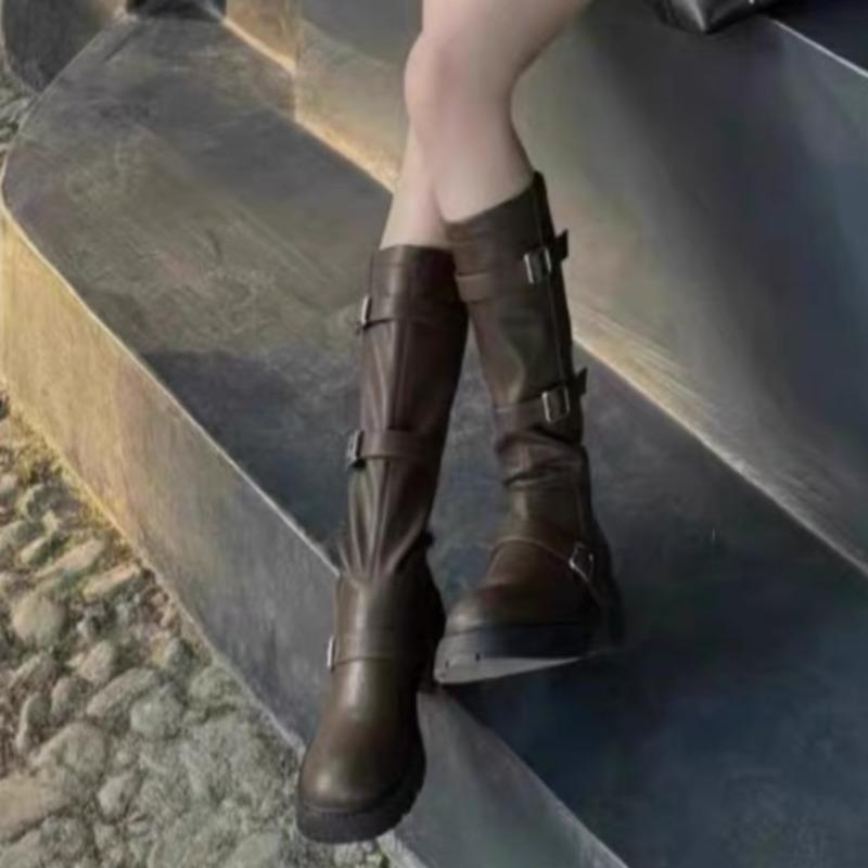 Fashion Women's Knee High Boots New Autumn Belt Buckle Chunky Heel Shoes for Women Outdoor Dress Women's Thigh High Riding Boots Zapatos