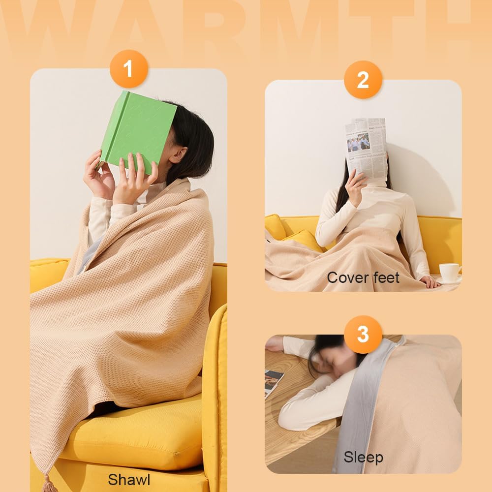 Damen Heizdecken-Schal, 60 × 31 Zoll USB-Elektrodecke, 15 Sekunden schnelles Aufheizen, drei Temperaturstufen