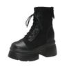 New Winter Thick Heel Cotton Boots for Women Round Head Suede Splicing Front Strap Thick Sole Non-slip Short Boots