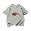 Kinder Baumwoll-T-Shirt Niedlicher Peekender Otter Aufdruck Rundhalsausschnitt Kurzarm T-Shirt Lässig Atmungsaktiv Jungen Mädchen Sommer Oberteile