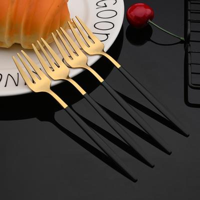 4 Pièces Fourchettes à Thé en Acier Inoxydable Noir Or Fourchette à Gâteau Snack Salade Café Fourchette à Fruits Couverts Miroir Ensemble de Vaisselle Ustensiles de Cuisine
