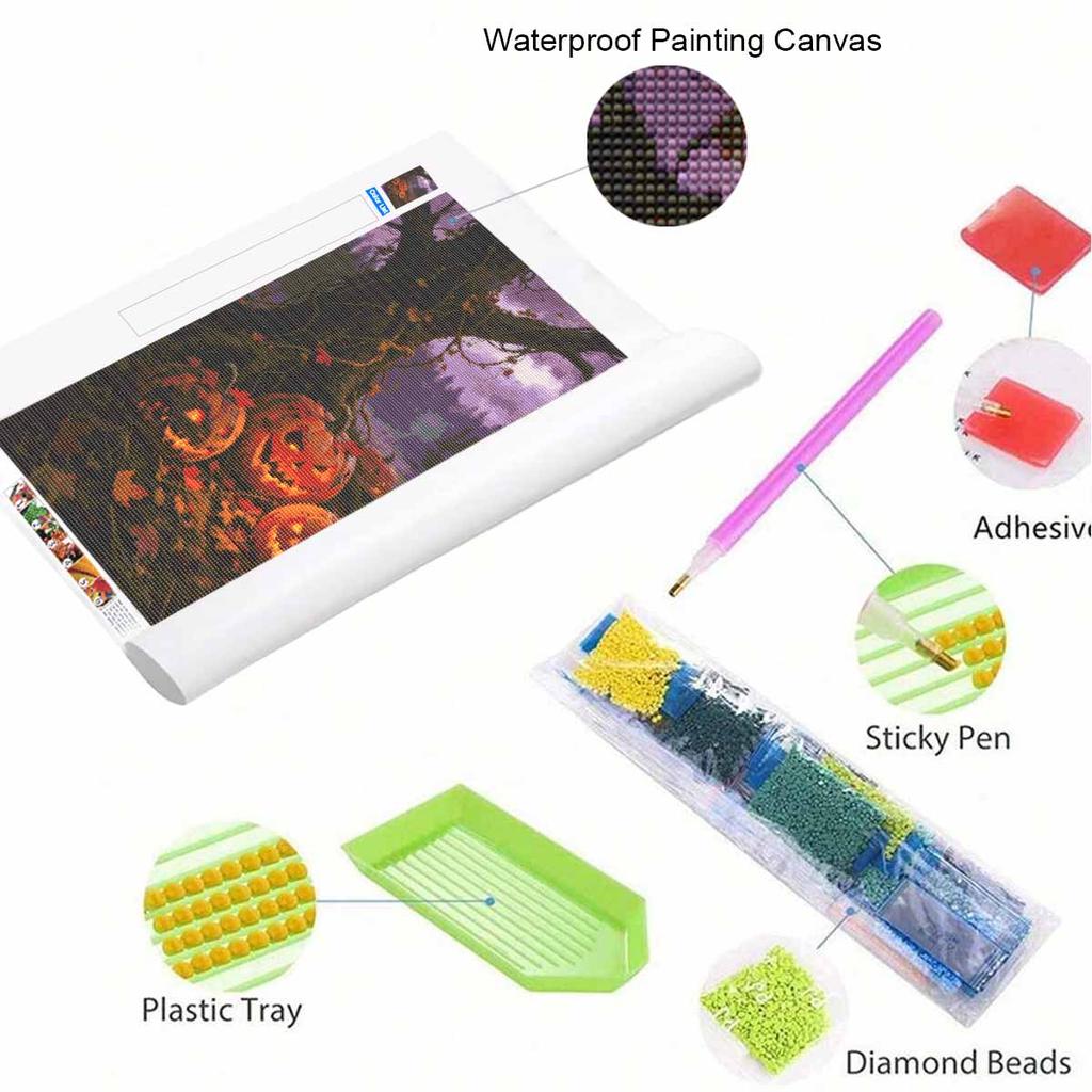 5D Diamond Painting Kit Spooky Halloween Pumpkins Full Drill Canvas Art DIY Rhinestone Craft for Modern Wall Decor