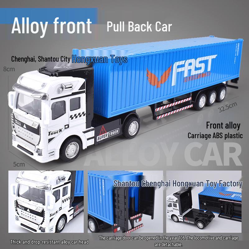 Alloy Pull-Back Big Truck Toy - Children's Container Truck Model & Trailer Transport Car