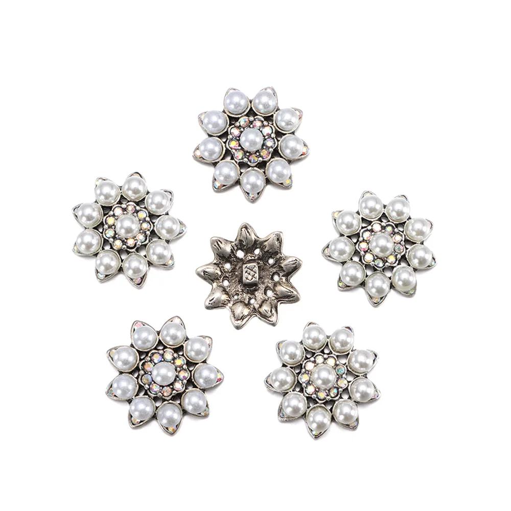 5PCS Pearl Flower Rhinestone Buttons Sparkling Crystal Hairpins Decoration Clothes Buttons DIY Crafts Apparel Sewing Accessories