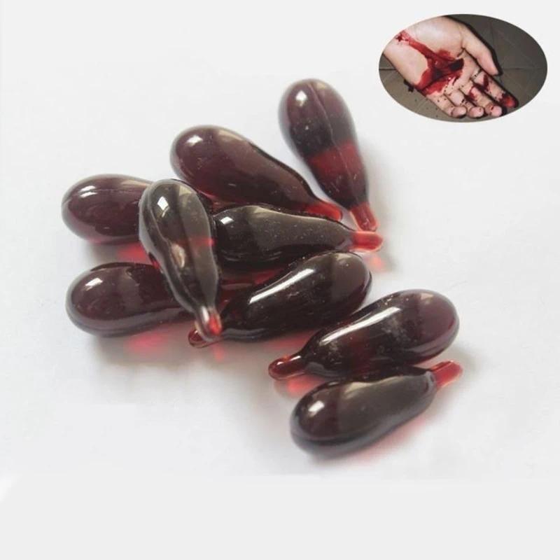 10 Pcs Fake Blood Capsules Party Props Toy Artificial Spoof Halloween Cosplay Starch Bloody Tool for Makeup Decorations Plasma