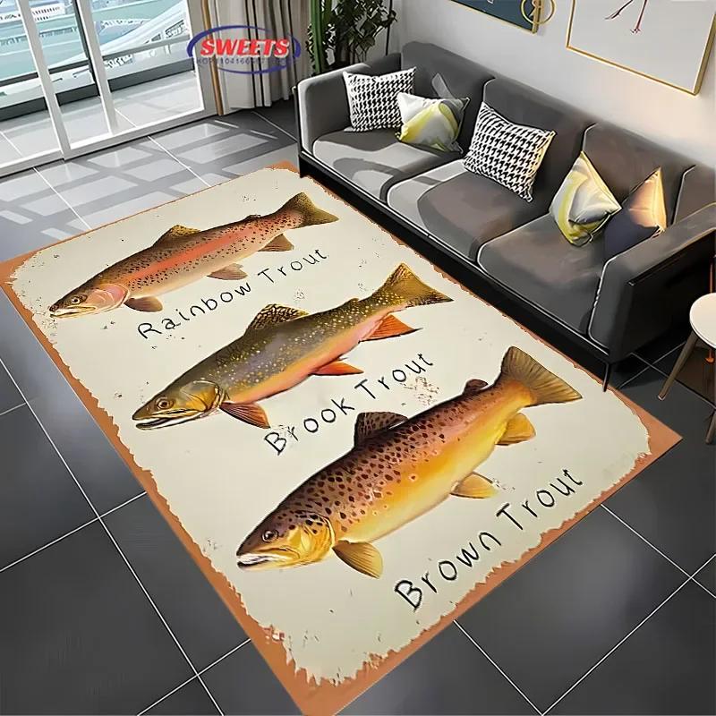 1pc Brown Trout Pattern Area Carpet, Living Room Bedroom Bed Mat, Non-slip Durable Rug,Modern Simple Style,Machine Washable Rug