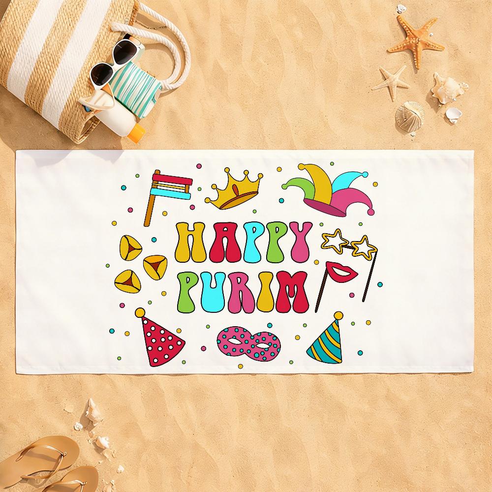 

Happy Purim Towel Quick Dry Absorbent Beach Towel for Sports, Fitness, Swimming and Outdoor Activities W40*H60(CM)
