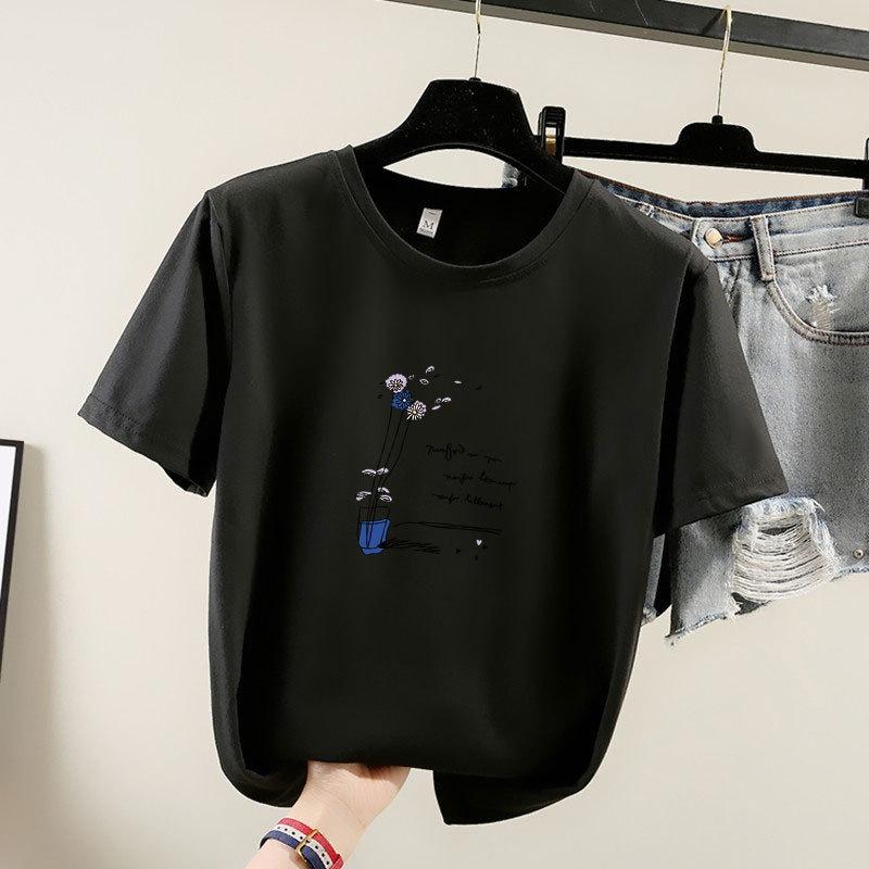 

Нова жіноча футболка з круглим вирізом і принтом, літо 2025 S чорний