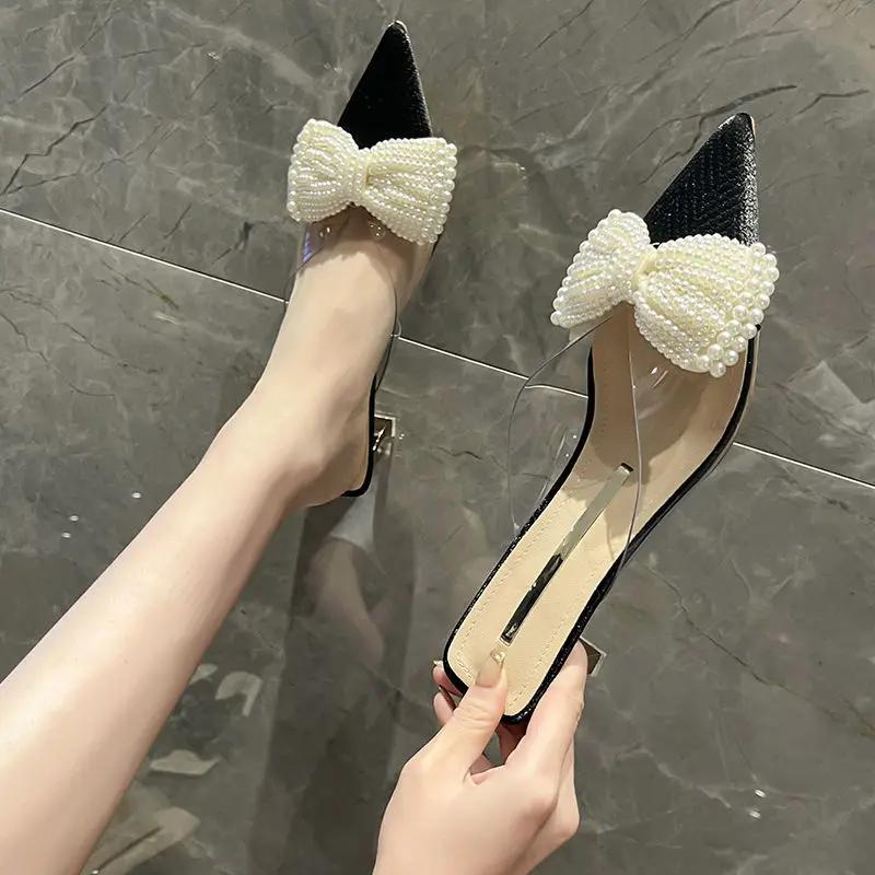 Fashion Crystals Women's Slippers and Ladies Sandals With Bow Jewels Rhenstone Shoes Slides Clappers 2025 Luxury Pvc On Sale 39 Shoe Vip