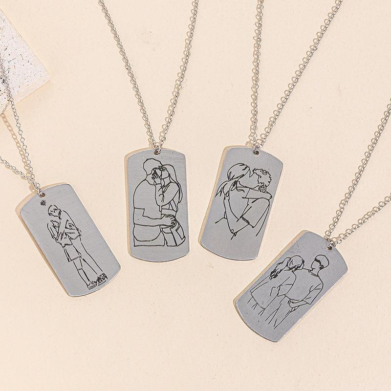 Laser engraved necklace alloy jewelry female couple pendant anime cartoon light luxury sweater chain