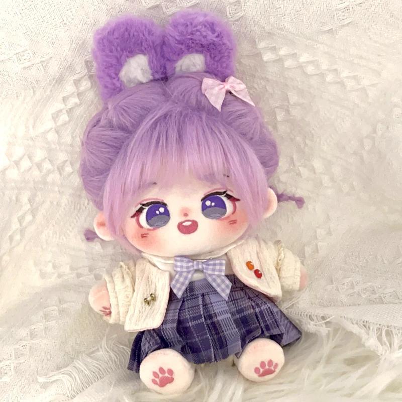20cm Roztomilá Fialovlasá Bavlněná Panenka Kawaii Nahá Panenka Oblečení Cosplay Anime Figurka Plyšák Oblek Plyšová Hračka Dívčí Dárek k Narozeninám