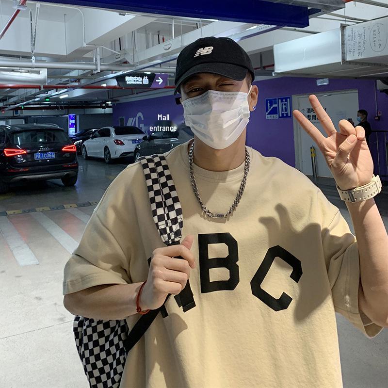 

Men s Heavyweight Short Sleeve T-shirt - Summer Hong Kong Style, Trendy Loose Fit, American Retro Design XL чорний