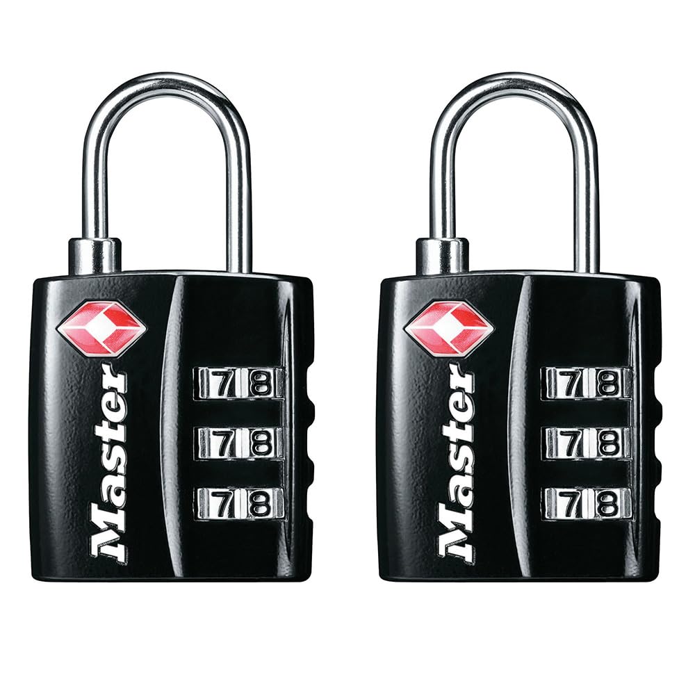 Master Lock TSA Lock Dial Combination Lock Compact 30mm Width 19mm Shackle Height Lock for Travel and Overseas Travel Black Anti-theft Suitcases,