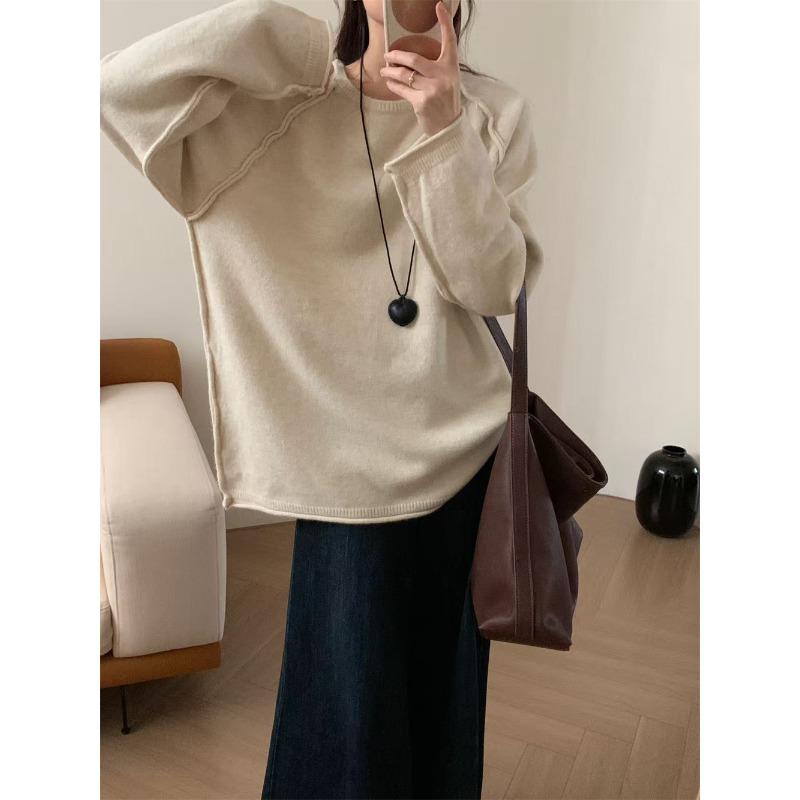 Loose large size lazy wind pullover sweater women's autumn and winter new design soft waxy crew neck knitted sweater