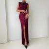 Foreign trade 2026 spring new women's clothing stacked collar pullover sleeveless top breasted skirt casual suit women