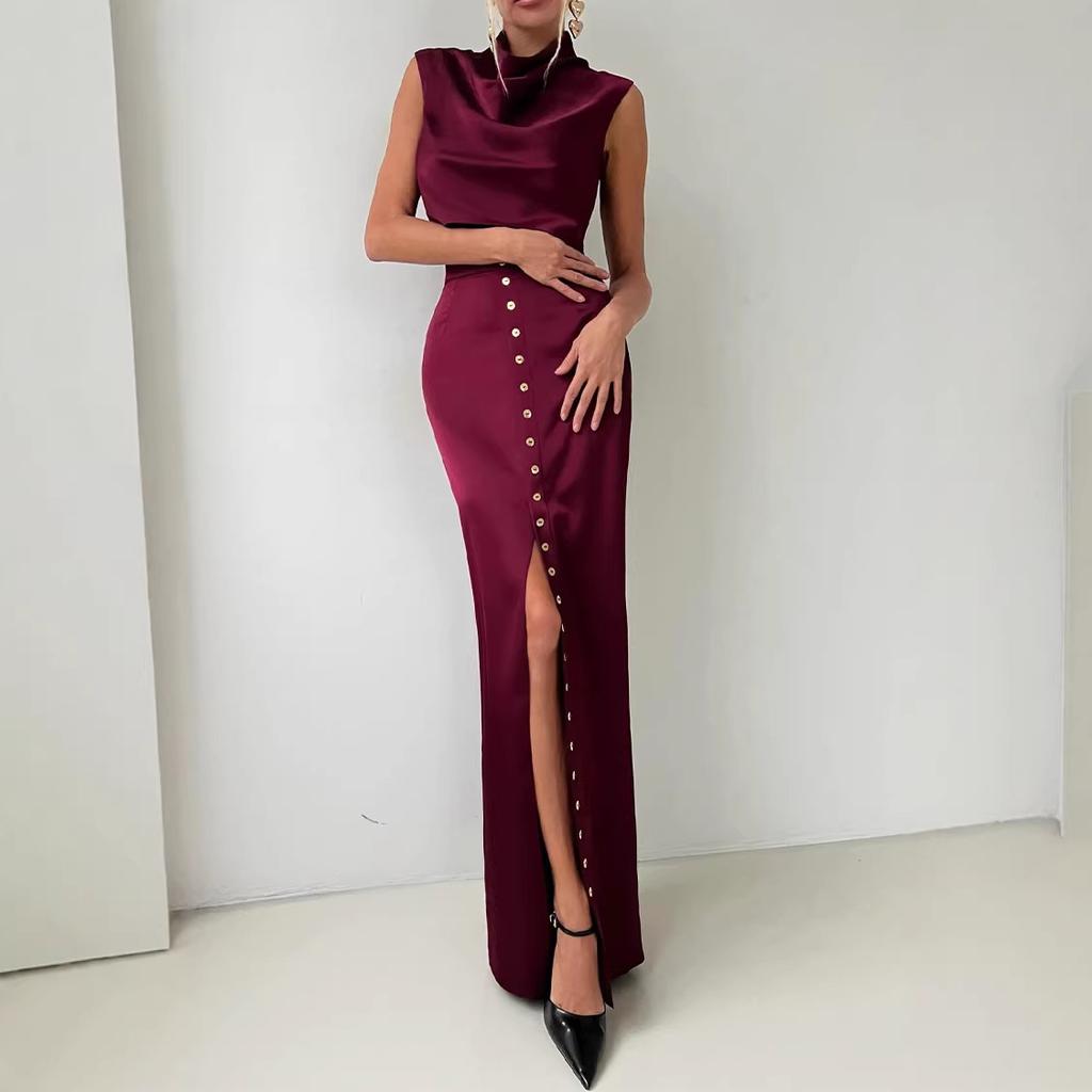 Foreign trade 2026 spring new women's clothing stacked collar pullover sleeveless top breasted skirt casual suit women
