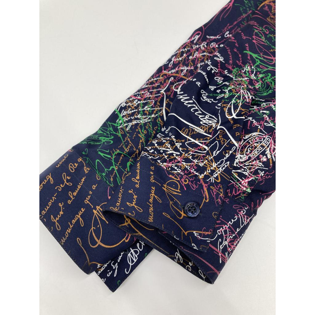 berluti Multicolor Calligraphy Silk Long Sleeve Shirt tops 39 multicolorUsed