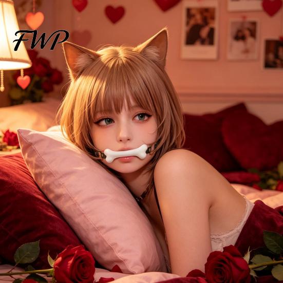 Fun Atmosphere Accessory Bondage Mouth Gag, Dog Bone Breathable Ball Gag with Adjustable Strap for Couples Couples, Adult BDSM Role Play Toy