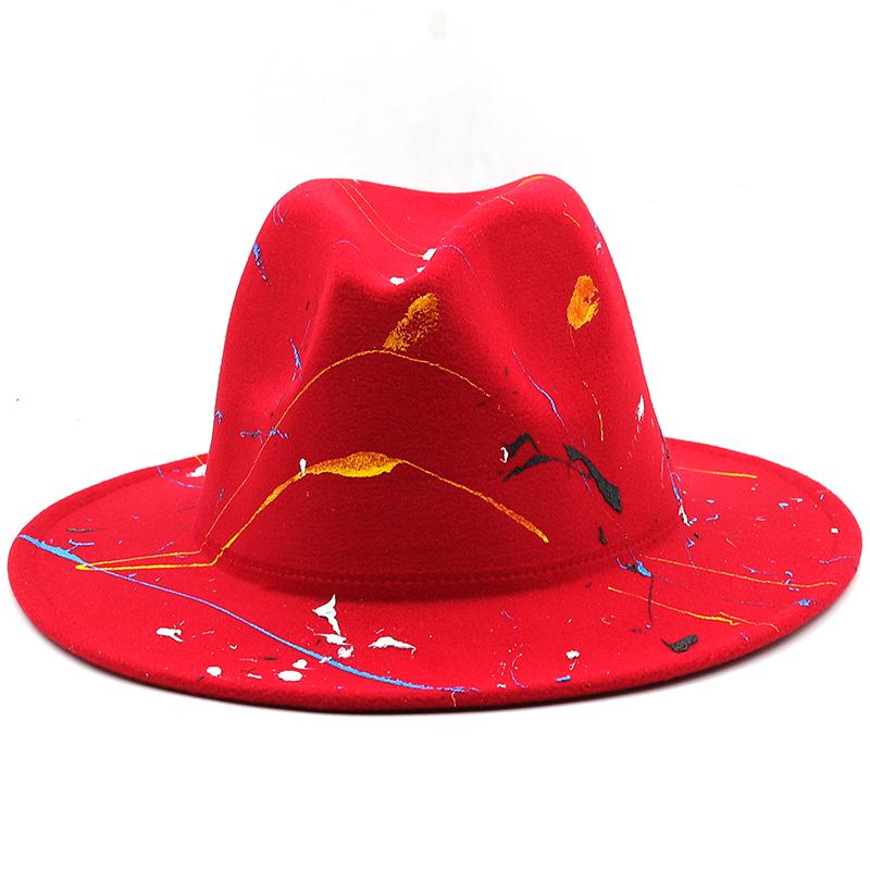 Hat Soft Wool Women Men Graffiti Fedora Hat For Winter Autumn Elegant Lady Gangster Trilby Felt Homburg Church Jazz Hat 55-58CM