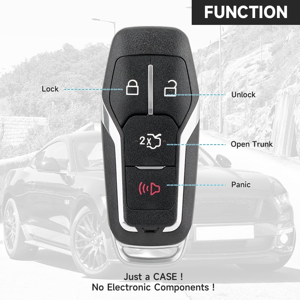 Key Fob Cover Shell Case Replacement 4 Buttons Key Fob Remote Control Shell Case - Compatible for Ford Explorer Edge 2016-2017 for Ford for Mustang