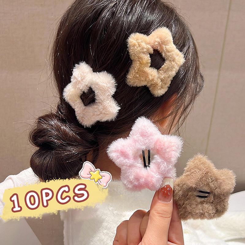10Pcs Winter Plush Y2K Star Bb Hair Clips For Women Hairpins Cute Fluffy Side Bangs Clips Headdress Hair Accessories
