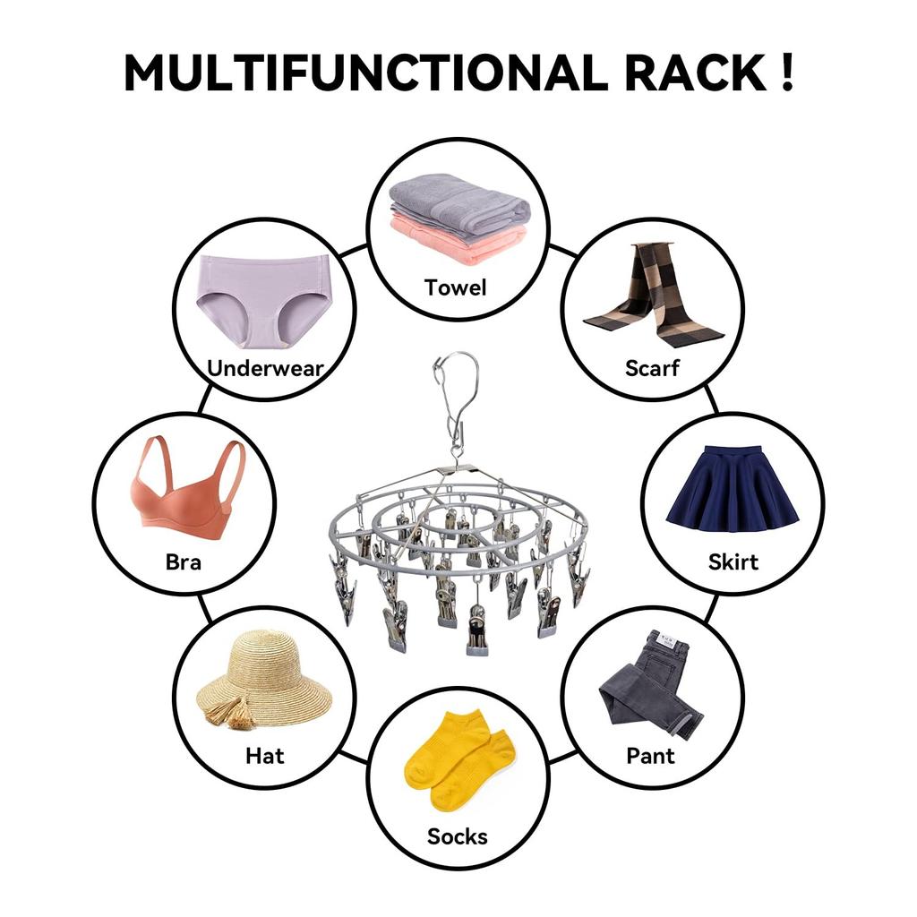 Suszarka do ubrań, wieszak na pranie ze stali nierdzewnej, wytrzymały okrągły obrotowy wiatroszczelny wieszak na bieliznę, ręczniki, biustonosze, skarpetki, bielizna