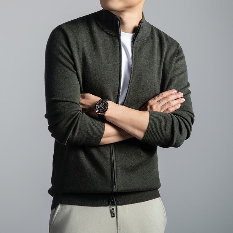 

2025 Men s Winter Wool High Neck Zip-Up Cardigan Sweater - Thick, Solid Color, Loose Fit L/50 (120-140 Jin) зелений