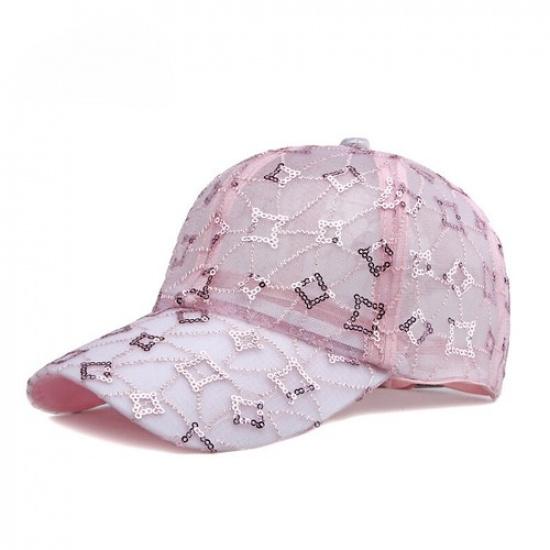 Ladies Sequin Breathable Full Mesh Baseball Cap Outdoor Sports Hat Trucker Hat