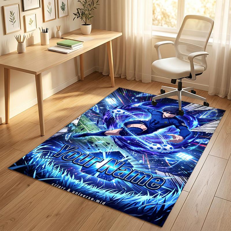 Personalized Crystal Velvet Carpet,Blue Lock Custom Printed Name, Plush Area Rug For Home Indoor Decor