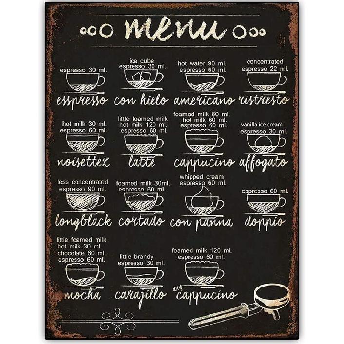 Metal Vintage Tin Sign Decor 15 Coffee Recipe Menu Wood Signs Wall Art Tin Sign Poster Vintage Metal Signs for Bar Music Club 8x12 Inch