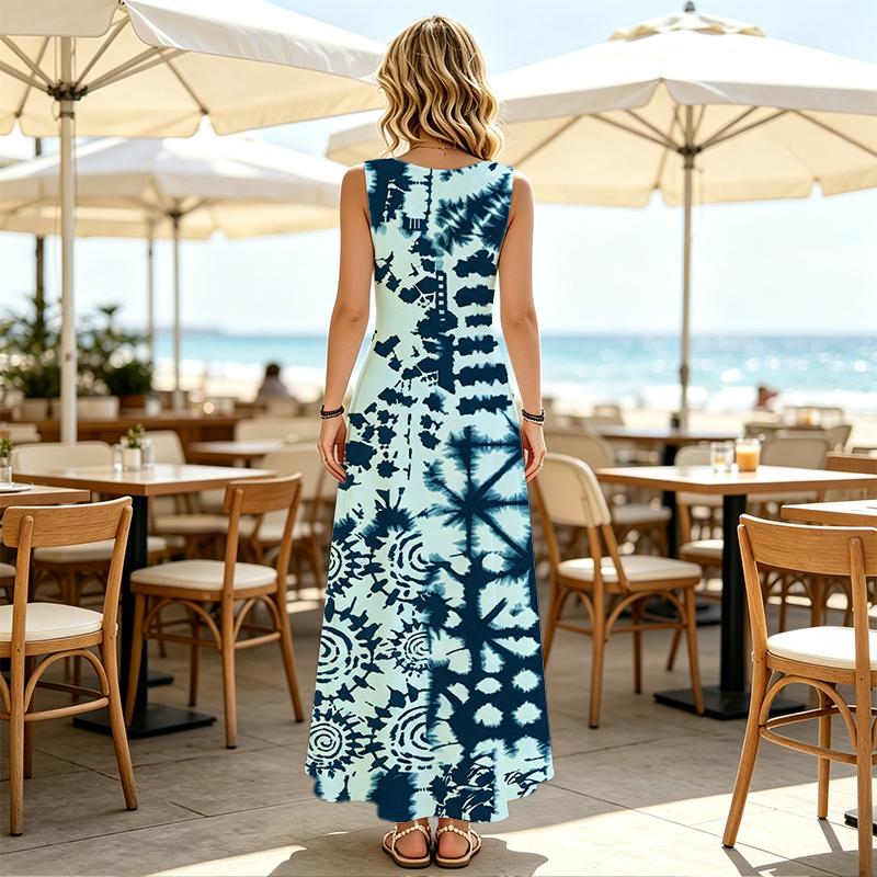 Sleeveless Tie-Dye Maxi Dress Lightweight,Stylish & Comfortable Perfect for Summer,Daily Commute,Poolside Casual & Vacation