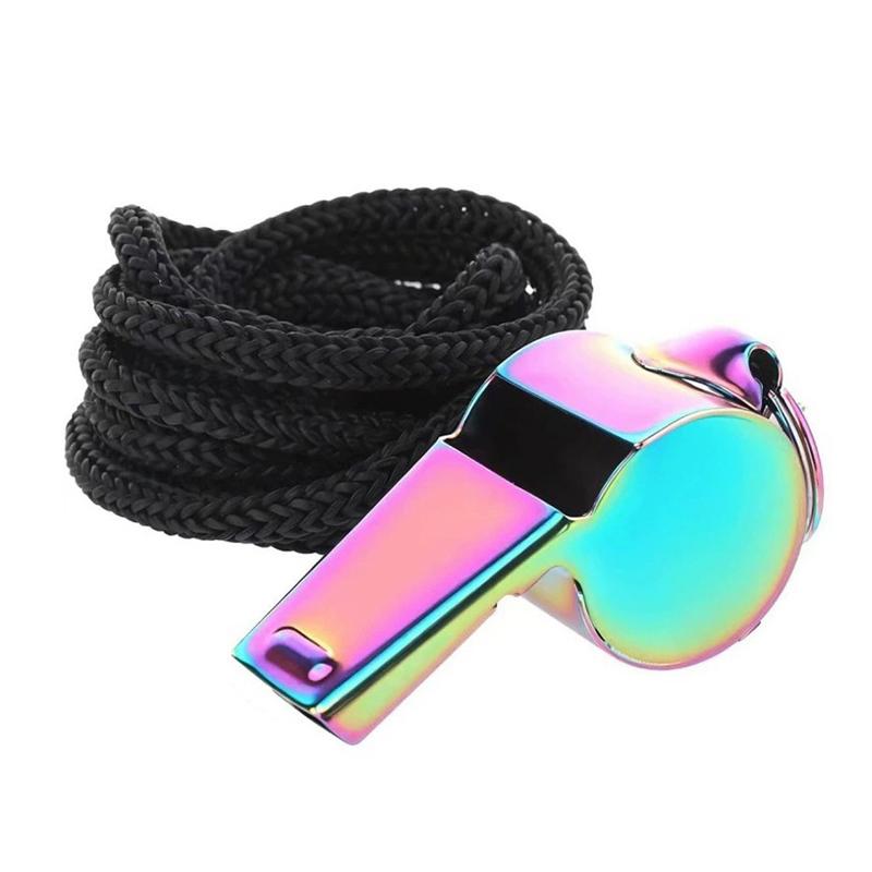 Stainless Steel Colorful Whistle With Lanyard Sports Referee Training Whistle