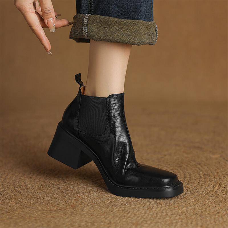 Fashion New Autumn Winter Genuine Leather Women Shoes Fashion Square Toe Boots for Women Chunky Heels Women Knight Boots Ankle Boots