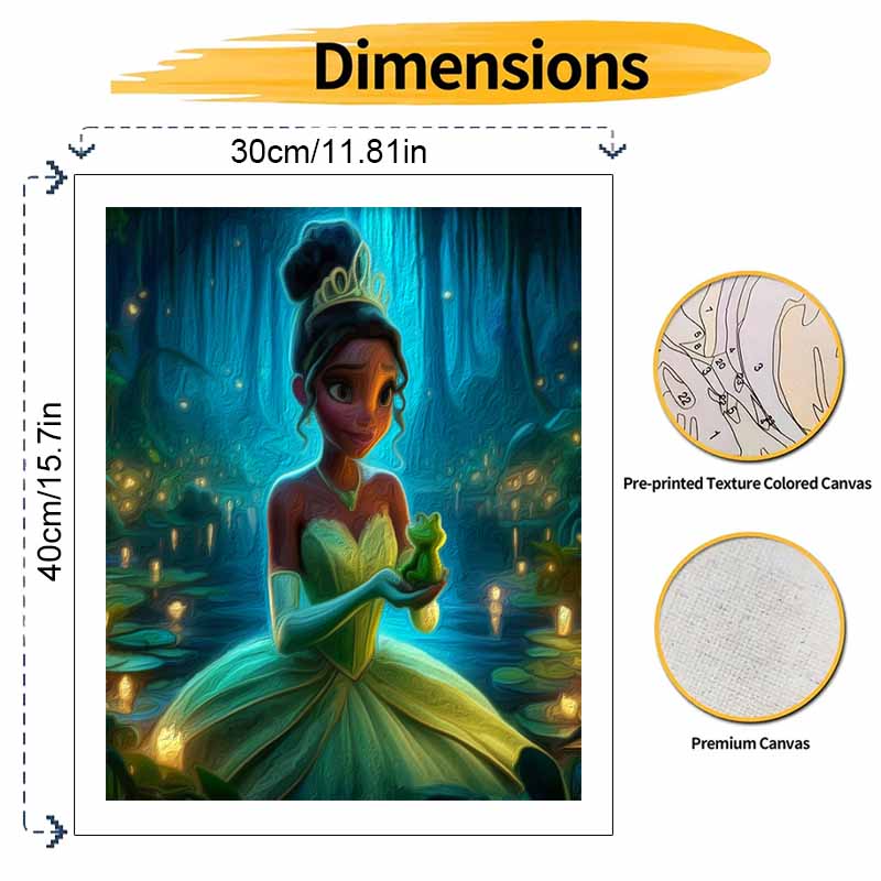 Disney Tiana Frog DIY Painting Kit Classic Style Home Decor Craft Gift Idea Art Paint by Numbers Set Relaxing Wall Art Decor Canvas