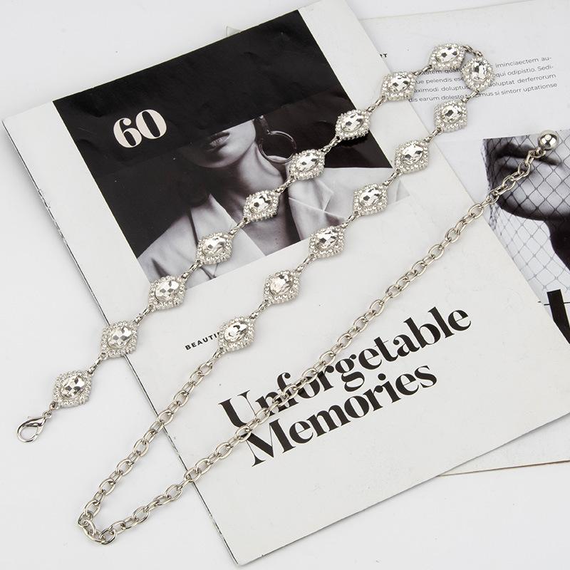 New Square Round Rhinestone Inlaid Waist Chain Women's Dress Decorative Thin Belt High-end Metal Waist Chain