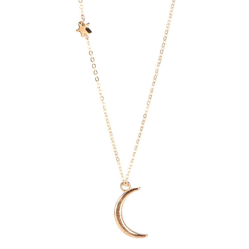 Moon Star Pendant Necklace Choker Necklace Gold Silver Long Chain Women Jewelry
