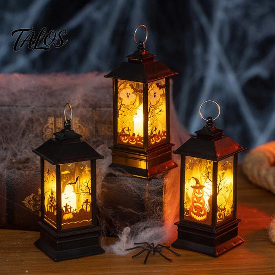 Vintage Decorative Lamp Halloween Night Light, Battery Operated LED Lantern, Simulated Flickering Flame Safe Indoor Lighting Lantern for Party