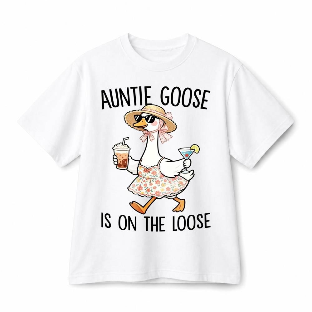 Unisex Funny Auntie Goose Is On The Loose Cartoon Goose Graphic Cotton T‑shirt