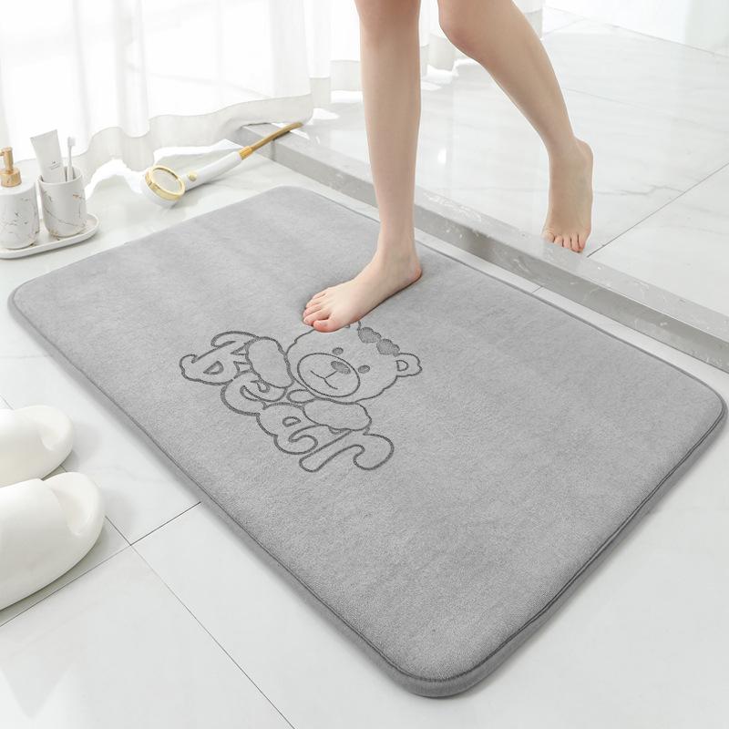 Absorbent Foot Mat for Bathroom Door Bear Print Square Foot Mat for Bathroom Non-slip Mat for Toilet Thickened Door Mat