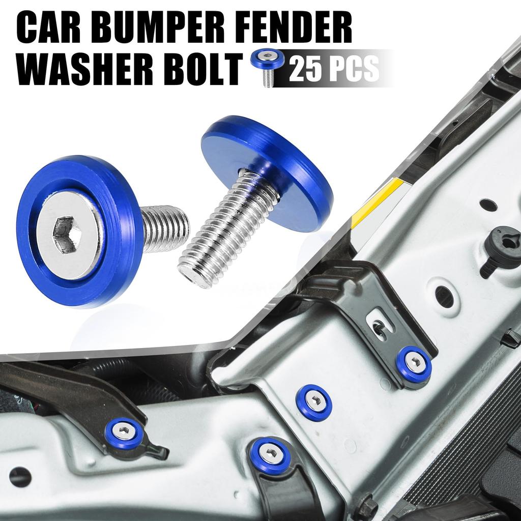 ACROPIX Car Bumper Fender Washer Bolts Engine Bay Dress Up Kit Stainless Steel M6x20mm Blue 25 Sets