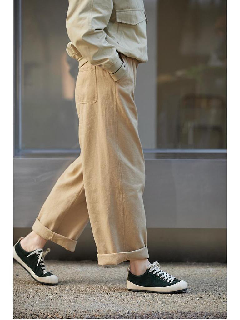 2023 Spring Retro Khaki Linen-Cotton Wide-Leg Pants for Women